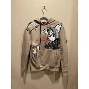 Tom and Jerry Graphic Hoodie Beige Streetwear Cartoon Small